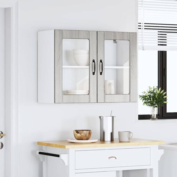 vidaXL Zidni kuhinjski ormarić sa staklenim vratima "Lucca" sivi, sonoma inženjerski drvo