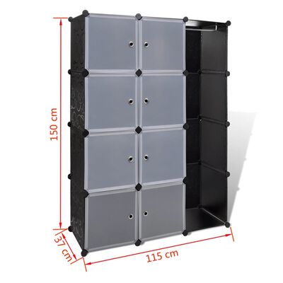 240497 vidaXL Modular Cabinet with 9 Compartments 37x115x150 cm Black and White
