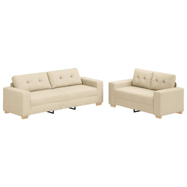 vidaXL Sofa 2 pcs Krema Platnasta tkanina