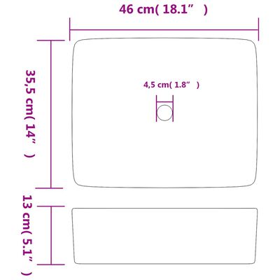 vidaXL Nadgradni umivaonik bijeli pravokutni 46x35,5x13 cm keramički