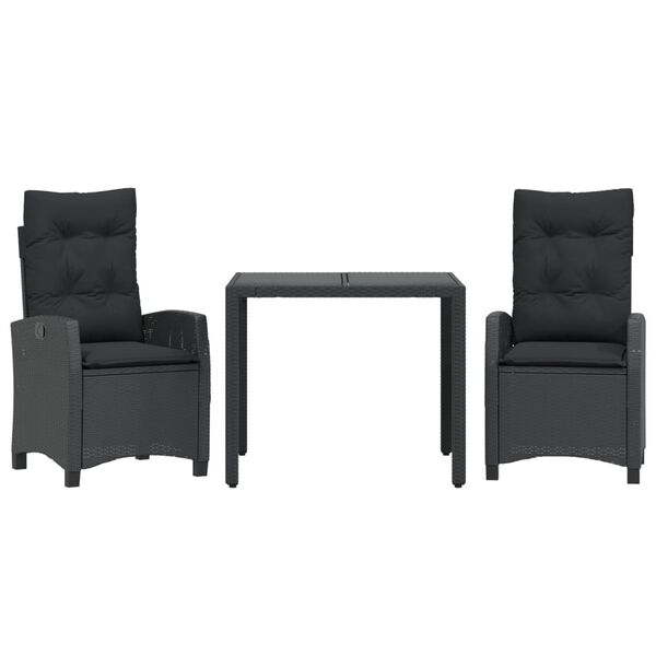 vidaXL 3-dijelni vrtni blagovaonski set s jastucima od poliratana crni