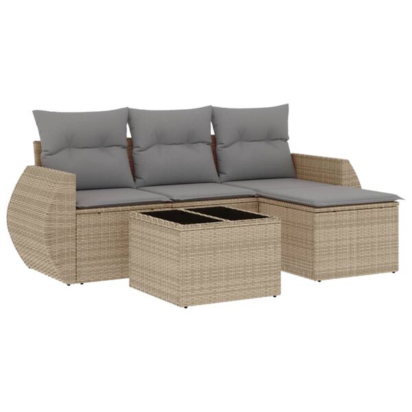 vidaXL 5-dijelni vrtni set sofa s jastucima bež od poliratana