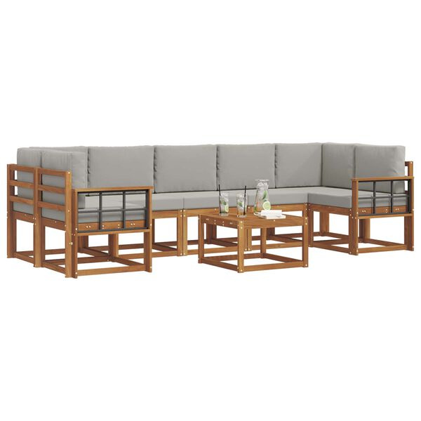 vidaXL Set vanjskih sofa s jastukom 8 pcs Prirodna i svijetlo siva