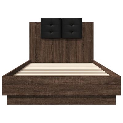 vidaXL Okvir za krevet s uzglavljem i LED svjetlima boja smeđeg hrasta