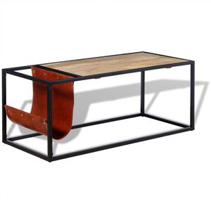 vidaXL Stol za Kavu s Držačem za Časopise od Prave Kože 110x50x45 cm
