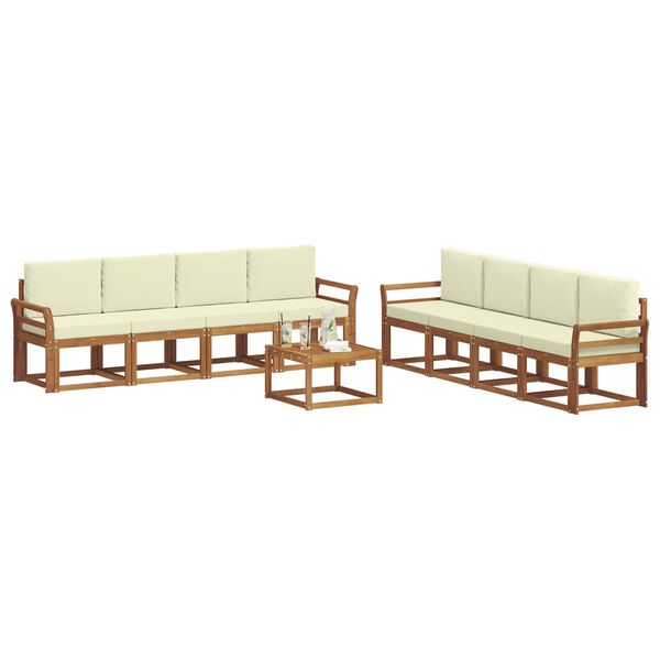 vidaXL Set vanjskih sofa 9 pcs Prirodna i krem Čvrsto drvo akacije