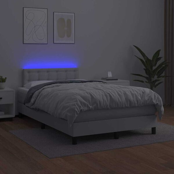 vidaXL Krevet box spring s madracem LED bijeli 120x190 cm umjetna koža