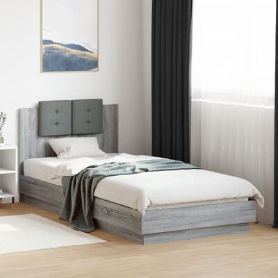 vidaXL Okvir za krevet s uzglavljem i LED svjetlima boja sivog hrasta