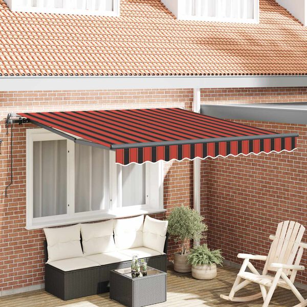 vidaXL Skrovita tenda Crvena i Crna 350 x 250 cm Tkanina i Aluminij