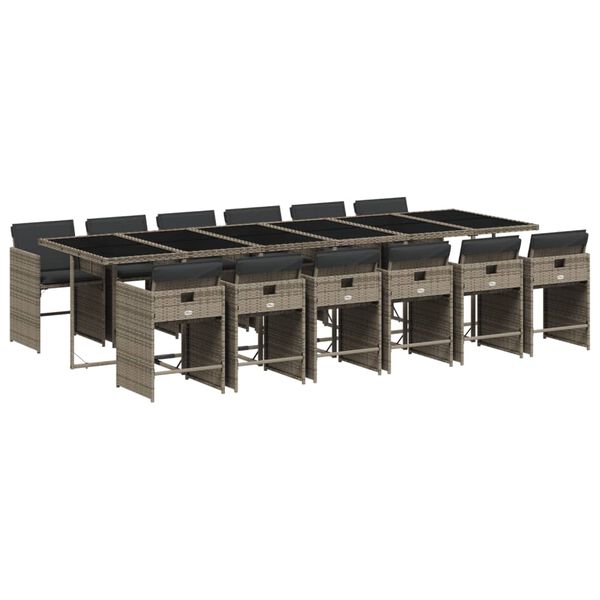 vidaXL 13-dijelni vrtni blagovaonski set s jastucima poliratan sivi