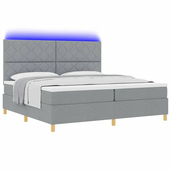 vidaXL LED Box Spring Krevet Svijetlo siva 200 x 200 cm tkanina