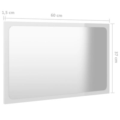 vidaXL Kupaonsko ogledalo visoki sjaj bijelo 60x1,5x37 cm drveno