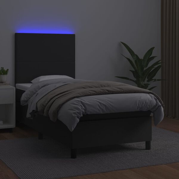 vidaXL Krevet box spring s madracem LED crni 90x190 cm od umjetne kože