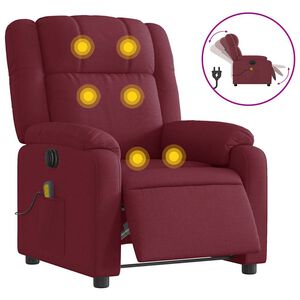 vidaXL Električni masažni naslonjač od tkanine crvena boja vina