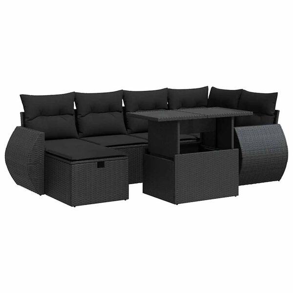 vidaXL 7-dijelni set vrtnih sofa od poliratana s jastucima crni