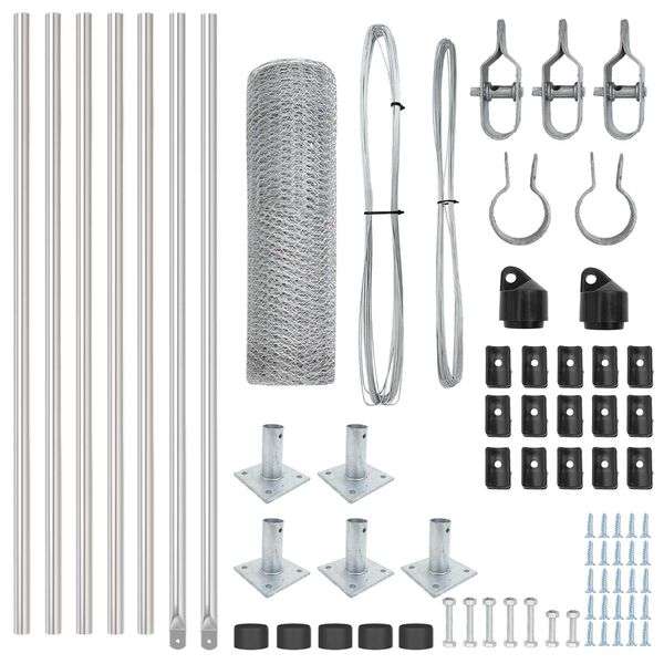 vidaXL Ograda s stupovima Srebrno 0.5 x 10 m Čelik prekriven PVC-om