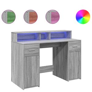 vidaXL Radni stol s LED svjetlima siva boja hrasta 120x55x91 cm drveni