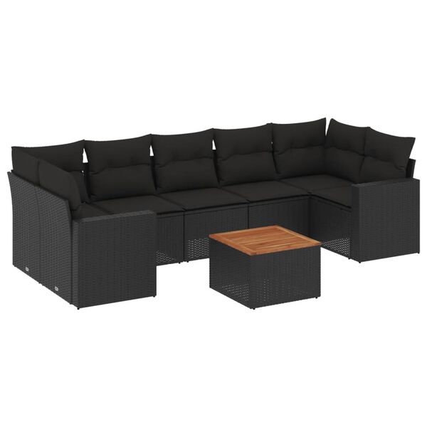 vidaXL 8-dijelni set vrtnih sofa od poliratana s jastucima crni