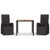 vidaXL 3-dijelni vrtni blagovaonski set poliratan i drvo bagrema crni
