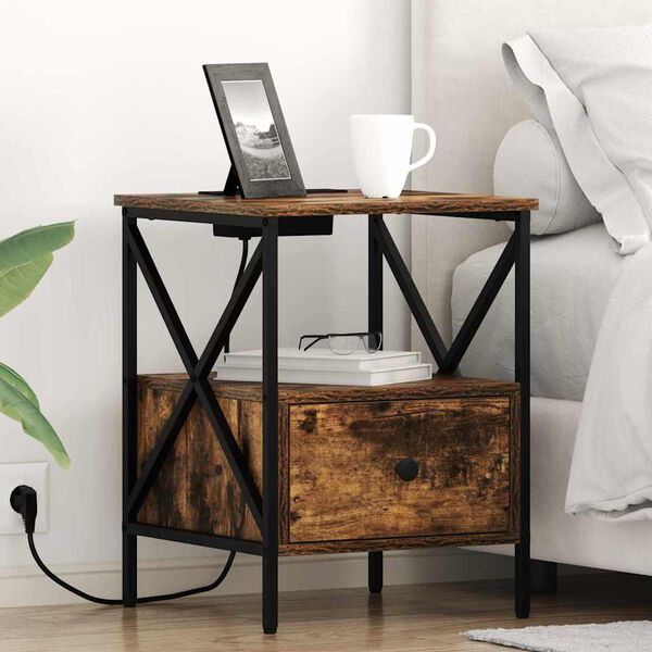 vidaXL Noćni ormar s ladicama Dimljeni hrast 41,5 x 40,5 x 55 cm