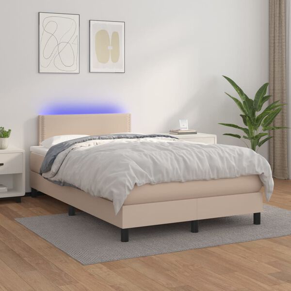 vidaXL Krevet box spring madrac LED cappuccino 120x200cm umjetna koža