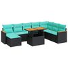 vidaXL 9-dijelni set vrtnih sofa s jastucima crni od poliratana