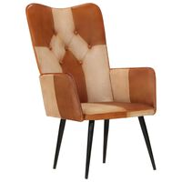 vidaXL Fotelja s krilnim naslonom od prave kože smeđa-krem