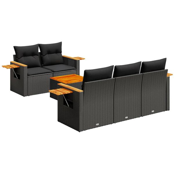 vidaXL 6-dijelni set vrtnih sofa s jastucima crni od poliratana