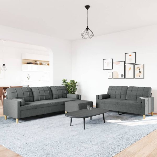 vidaXL 3-dijelni set sofa s tabureom i jastucima tamnosivi tkanina