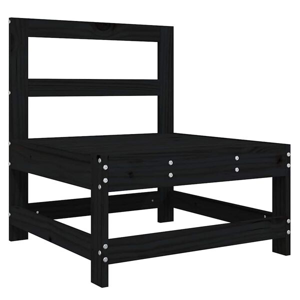 vidaXL Srednja sofa od masivne borovine s jastucima crna