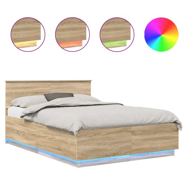 vidaXL Krevetna konstrukcija S LED lampica Sonoma hrast 150 x 200 cm