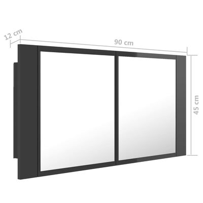 vidaXL LED kupaonski ormarić s ogledalom sjajni sivi 90x12x45 akrilni