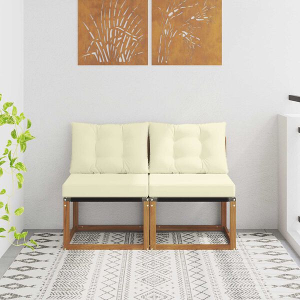 vidaXL 2 Komad Vanjska srednja sofa Masivno bagremovo drvo, Tekstilen