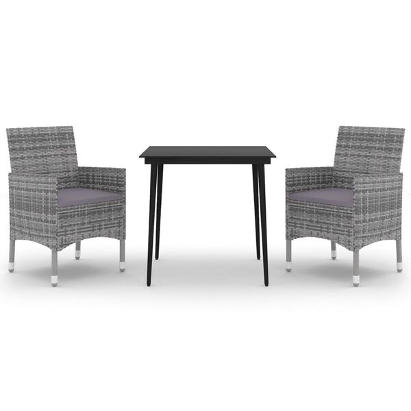 vidaXL 3-dijelni vrtni blagovaonski set s jastucima poliratan i staklo