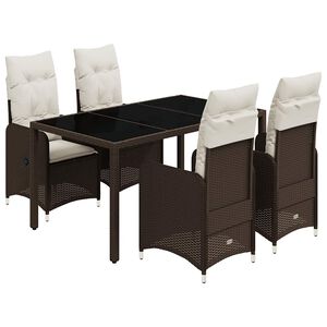 vidaXL 5-dijelni vrtni bistro set od poliratana s jastucima smeđi