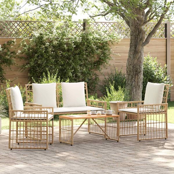 vidaXL Set vanjskog namje&scaron;taja 4 pcs Prirodna i krema bijela