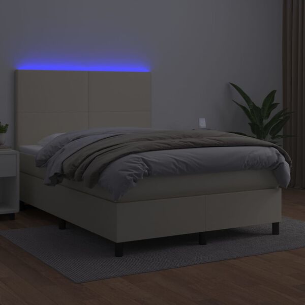vidaXL Krevet box spring s madracem LED krem 140x190cm od umjetne kože