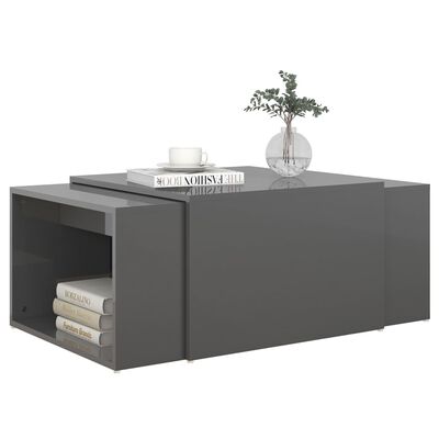 vidaXL 3-dijelni set uklapajućih stolića sjajni sivi 60x60x38cm drveni