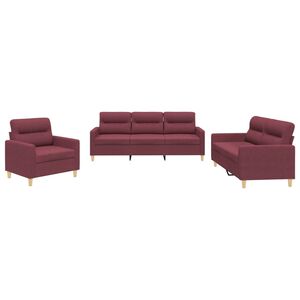 vidaXL 3-dijelni set sofa s jastucima crvena boja vina od tkanine