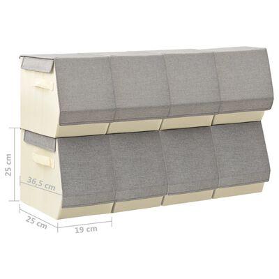 vidaXL 8-dijelni set kutija za pohranu s poklopcem tkanina sivi/krem