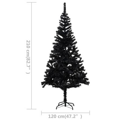 vidaXL Umjetno osvijetljeno božićno drvce s kuglicama crno 210 cm PVC