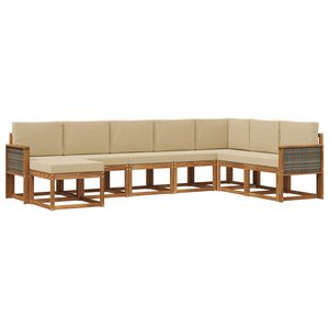 vidaXL Set vanjskih sofa 8 pcs Prirodna i bež Čvrsto drvo akacije