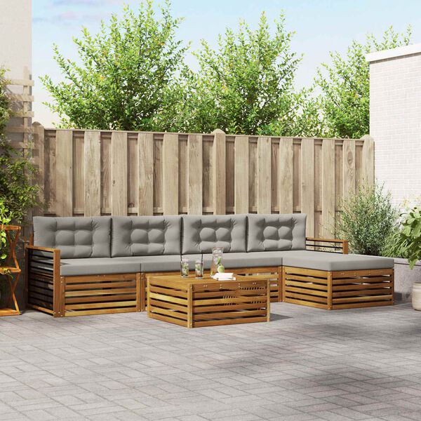 vidaXL Set vanjskih sofa s jastukom 6 pcs Prirodna i svijetlo siva