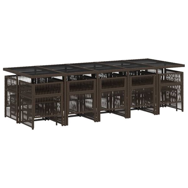 vidaXL 15-dijelni vrtni blagovaonski set s jastucima poliratan smeđi