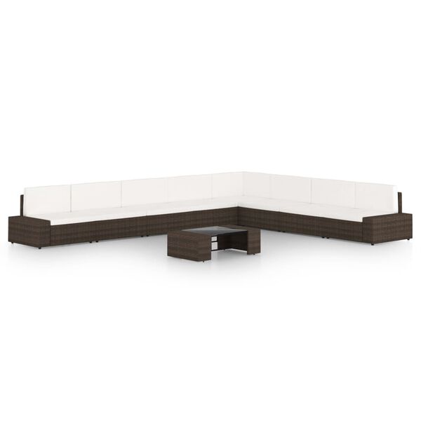 vidaXL 9-dijelna vrtna garnitura od poliratana s jastucima smeđa