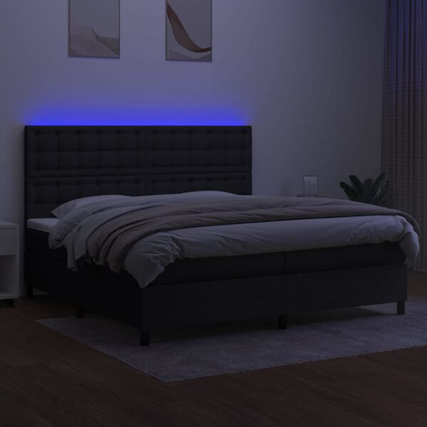vidaXL Krevet box spring s madracem LED crni 200x200 cm od tkanine