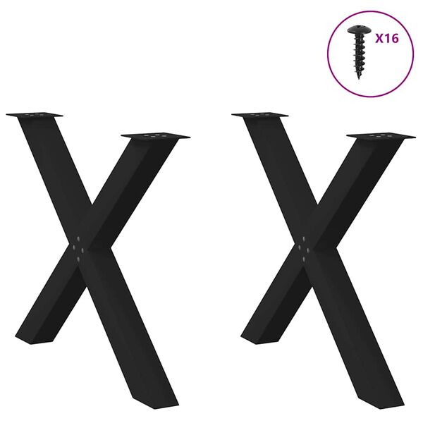 vidaXL Noge za blagovaonski stol u obliku slova X, 2 kom, crne, 90 x (72-73) cm, čelik