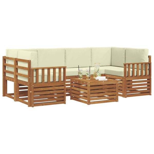 vidaXL Set vanjskih sofa 7 pcs Prirodna i krem Čvrsto drvo akacije
