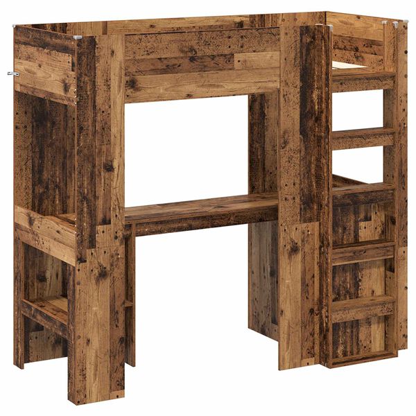 vidaXL Okvir kreveta na kat s stolom s pohranom Staro drvo 75 x 190 cm