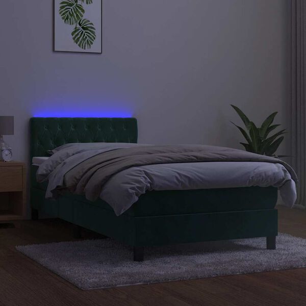 vidaXL Krevet box spring s madracem LED tamnozeleni 100x200 cm bar&scaron;un